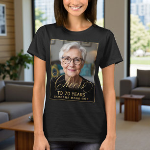 Elegantes Black & Gold 70. Geburtstagsparty Foto T-Shirt