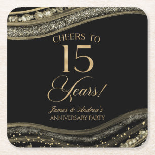 Elegantes Black Gold Agate 15-jähriges Party Rechteckiger Pappuntersetzer