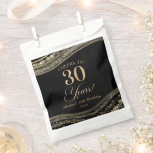 Elegantes Black Gold Agate 30. Geburtstag Party Geschenktütchen