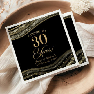 Elegantes Black Gold Agate 30-jähriges Party Serviette