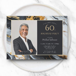 Elegantes Black Gold Agate Foto 60. Geburtstag Einladung