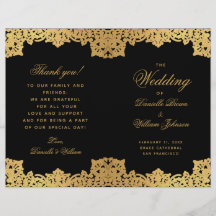Elegantes Black Gold Antique Folded Wedding Progra