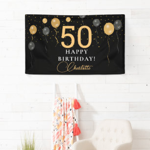 Elegantes Black & Gold Balloons Geburtstagsparty A Banner
