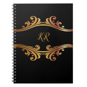 Elegantes Black Gold Banner Design Mit Monogramm Notizblock