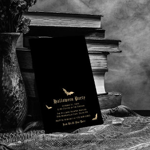 Elegantes Black Gold Bat Halloween-Party Einladung