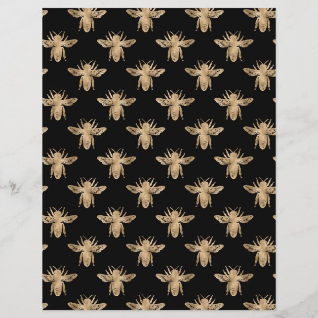 Elegantes Black Gold Bees Muster Scrapbook (Vorderseite)