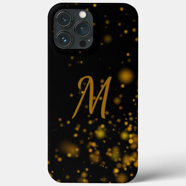 Elegantes Black Gold Bokeh Effekt Initial Monogram Case-Mate iPhone Hülle (Rückseite)
