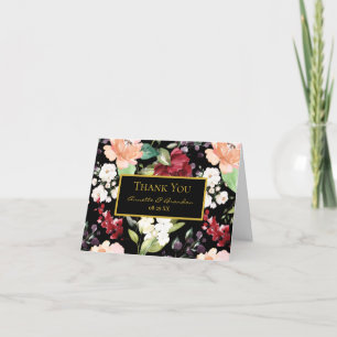 Elegantes Black Gold Burgundy Blush Floral Muster Dankeskarte