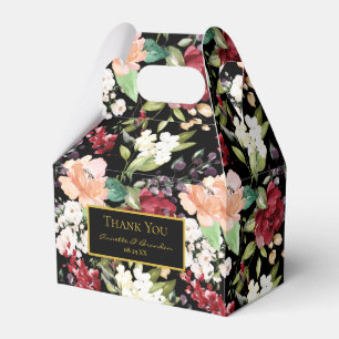 Elegantes Black Gold Burgundy Blush Floral Muster Geschenkschachtel