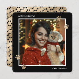 Elegantes Black Gold Cat Owner Foto Meowy Weihnach Feiertagskarte