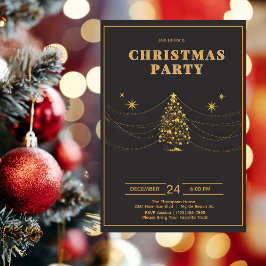 Elegantes Black Gold Christmas Tree Party Einladung