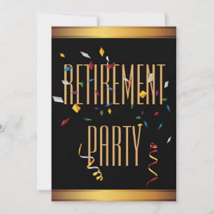 Elegantes Black & Gold Confetti Retirement Party Einladung