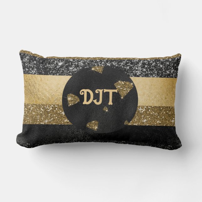 Elegantes Black & Gold Diamond Design Lumbalkissen Lendenkissen (Vorderseite)