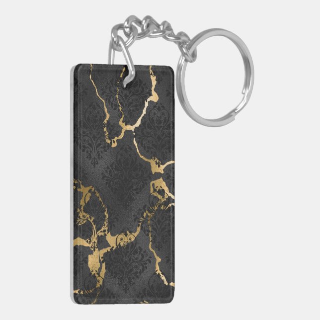 Elegantes Black & Gold Diamond Design Schlüsselanhänger (Rückseite links)