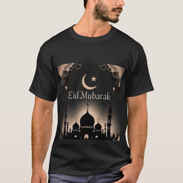 Elegantes Black & Gold Eid Mubarak Hemd für Mens T-Shirt (Vorderseite)