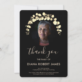Elegantes Black Gold Eucalyptus Foto Beileid Dankeskarte