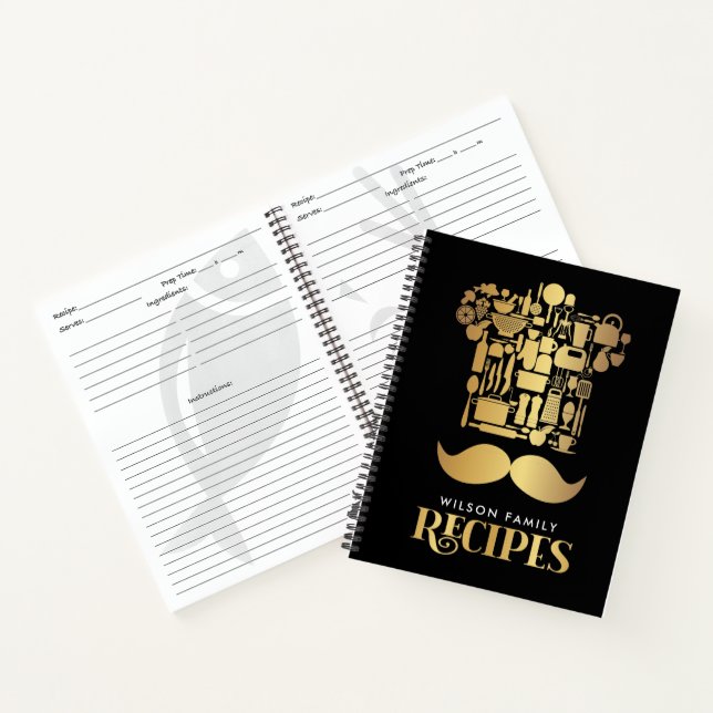 Elegantes Black & Gold Familienrezept Notizbuch (Innenseite)