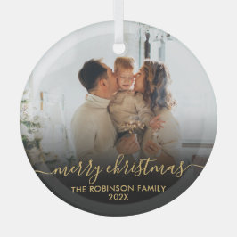 Elegantes Black Gold Family Foto Frohe Weihnachten Ornament Aus Glas