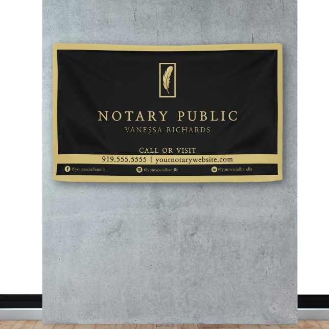 Elegantes Black Gold Feather Logo Notary Event Banner (Von Creator hochgeladen)
