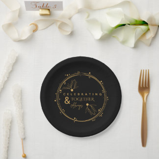 Elegantes Black & Gold "Feiern immer zusammen" Pappteller