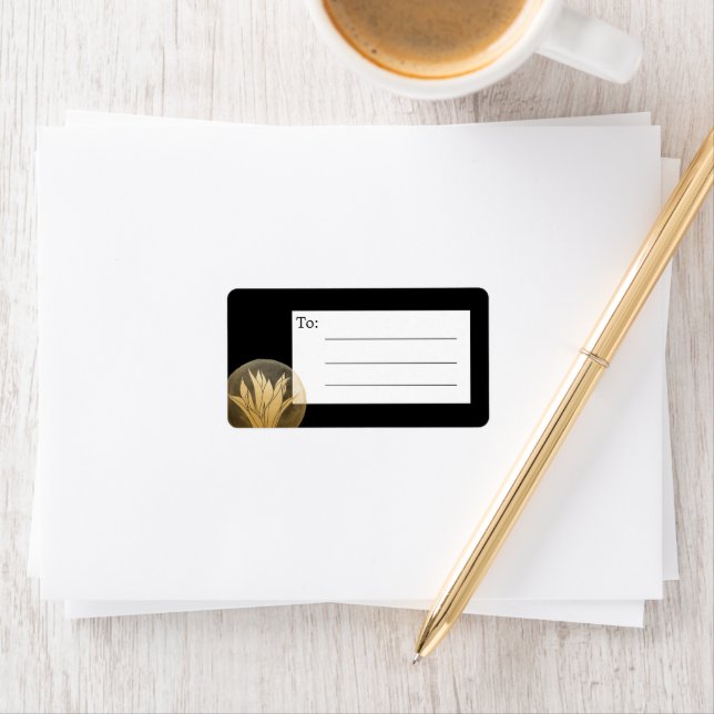 Elegantes Black Gold Floral Blank Mailing Label Adressaufkleber (Insitu)