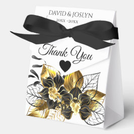 Elegantes Black & Gold Floral Jubiläum Party Geschenkschachtel
