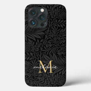 Elegantes Black Gold Floral Script Monogram Case-Mate iPhone Hülle