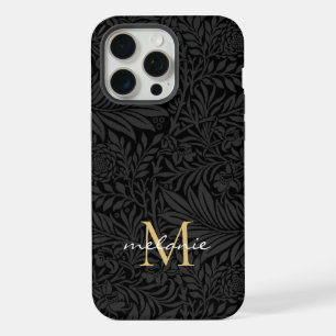 Elegantes Black Gold Floral Script Monogram iPhone 15 Pro Max Hülle