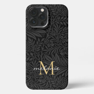 Elegantes Black Gold Floral Script Monogram iPhone 13 Pro Max Hülle