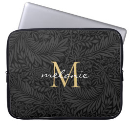 Elegantes Black Gold Floral Script Monogram Laptopschutzhülle