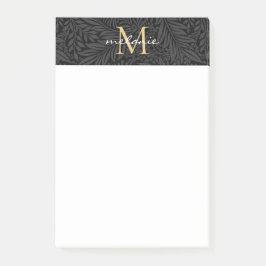 Elegantes Black Gold Floral Script Monogram Post-it Klebezettel