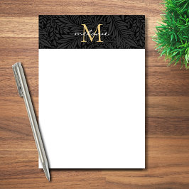 Elegantes Black Gold Floral Script Monogram Post-it Klebezettel