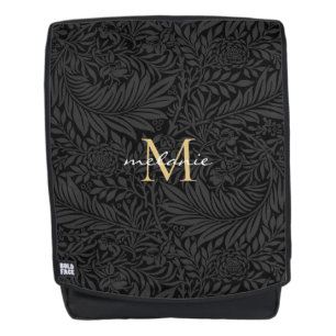 Elegantes Black Gold Floral Script Monogram Rucksack