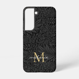 Elegantes Black Gold Floral Script Monogram Samsung Galaxy Hülle