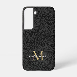 Elegantes Black Gold Floral Script Monogram Samsung Galaxy Hülle