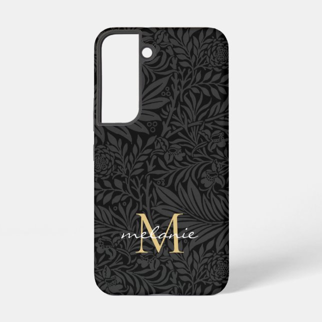 Elegantes Black Gold Floral Script Monogram Samsung Galaxy Hülle (Rückseite)