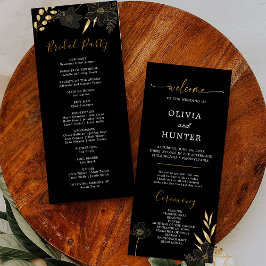 Elegantes Black & Gold Floral Wedding Party Progra Programm