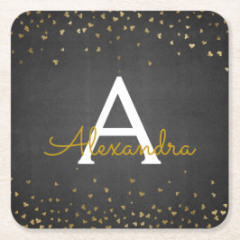 Elegantes Black - Gold Foil Confetti Monogramm Rechteckiger Pappuntersetzer