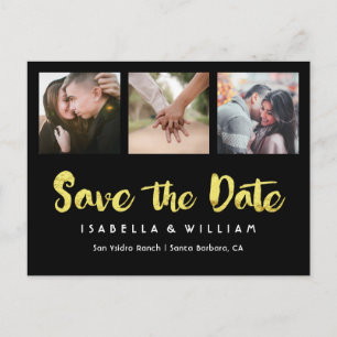 Elegantes Black Gold Foil Foto Save the Date Ankündigungspostkarte