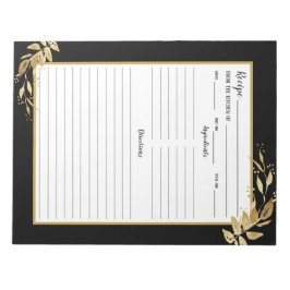 Elegantes Black Gold Foliage Recipe Notepad Notizblock