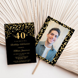 Elegantes Black & Gold Foto 40. Geburtstag Party Einladung