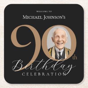 Elegantes Black Gold Foto 90. Geburtstagsparty Rechteckiger Pappuntersetzer