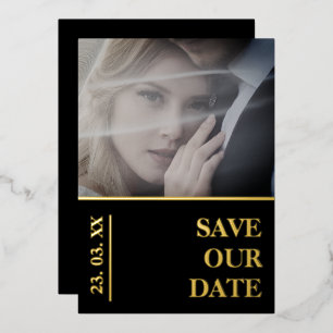Elegantes Black Gold Foto Hochzeit Sichern Sie das Folien Feiertagskarte