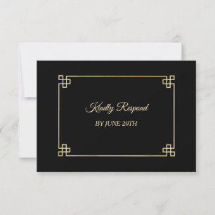 Elegantes Black Gold Frame Wedding Menü UAWG RSVP Karte