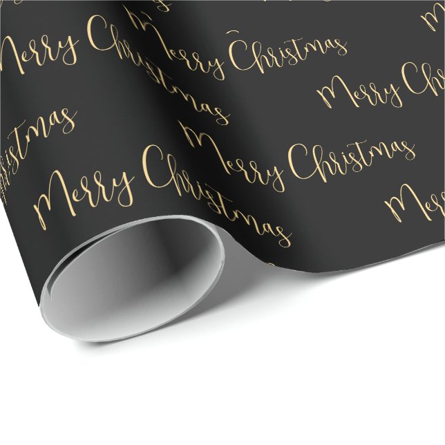 Elegantes Black Gold Frohe Weihnachtswrapping Papi Geschenkpapier (Rolleneckpunkt)