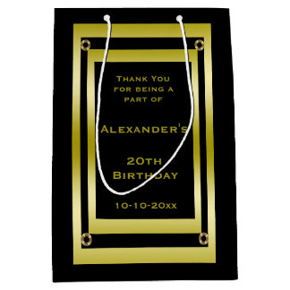 Elegantes Black & Gold Gerahmt Danke Mittlere Geschenktüte