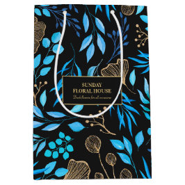 Elegantes Black Gold Ginkgo Floral Business Mittlere Geschenktüte