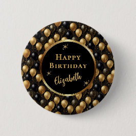 Elegantes Black Gold Glitzer Balloons Muster A021 Button