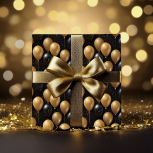 Elegantes Black Gold Glitzer Balloons Muster A024 Geschenkpapier
