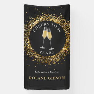 Elegantes Black & Gold Glitzer Geburtstagsbanner Banner